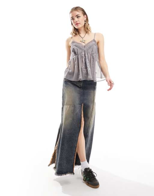 Reclaimed Vintage lingerie cami top in gray, 3 of 4