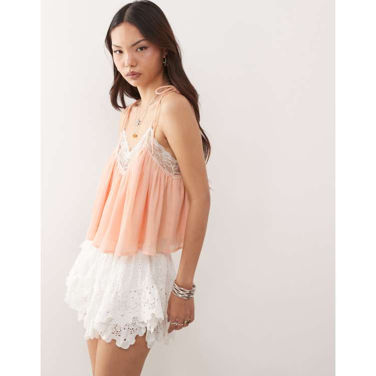 Reclaimed Vintage lingerie cami top with lace in peach | ASOS