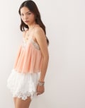 [Reclaimed Vintage] Reclaimed Vintage lingerie cami top with lace in peach-Orange 8 Peach