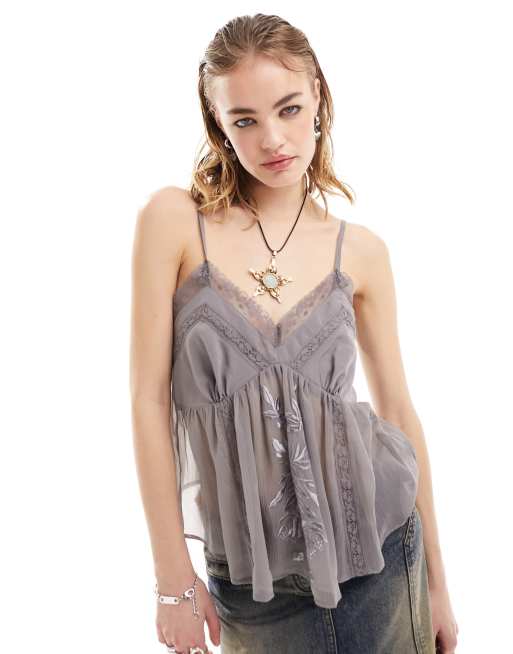 Reclaimed Vintage - Lingerietop met camibandjes in grijs