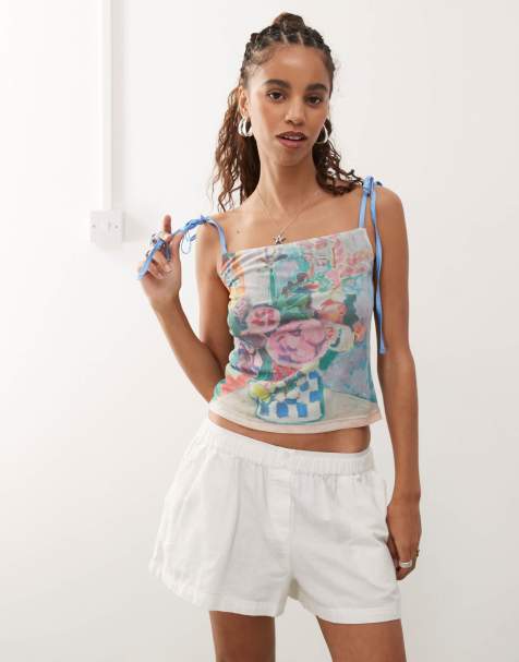 Reclaimed Vintage – Linne med licensierat Matisse-konsttryck och rosetter på axelbanden - view 1