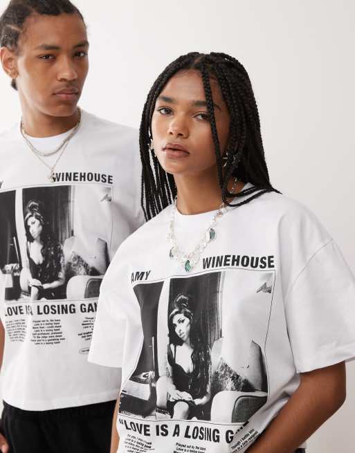Reclaimed Vintage – Lizenziertes Unisex-T-Shirt in Weiß mit „Amy Winehouse“-Print
