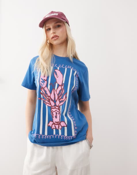 Reclaimed Vintage lobster print oversized t-shirt in blue - view 1