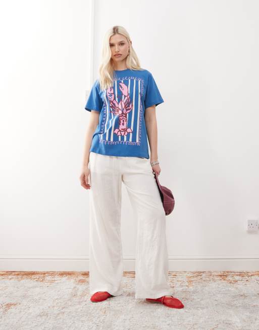 Reclaimed Vintage lobster print oversized t-shirt in blue