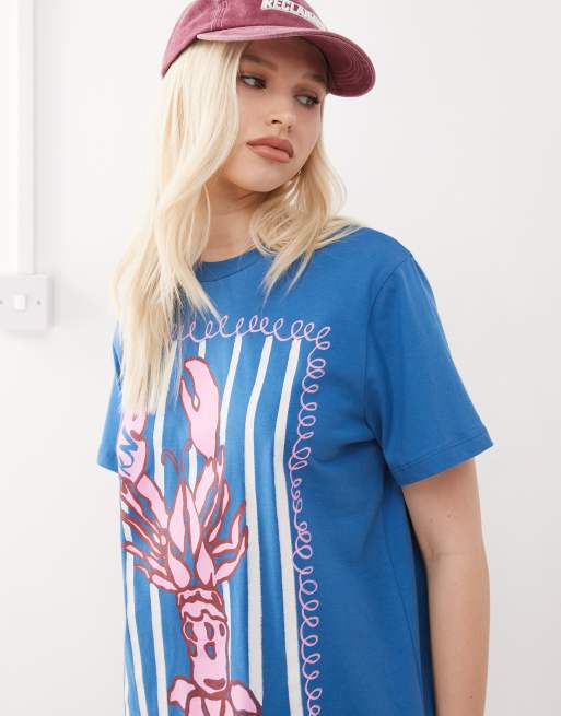 Reclaimed Vintage lobster print oversized t-shirt in blue