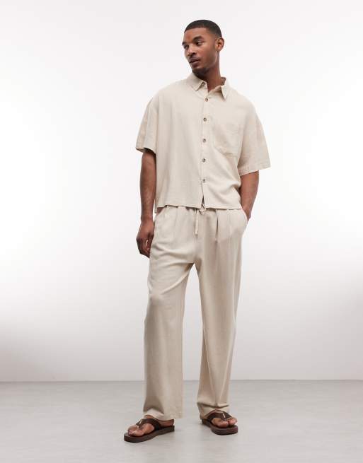 Reclaimed Vintage – Locker geschnittenes Hemd und Hose aus Leinen in neutraler Farbe