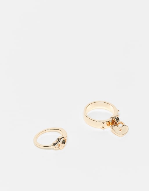 Reclaimed vintage locket ring 2 pack in gold