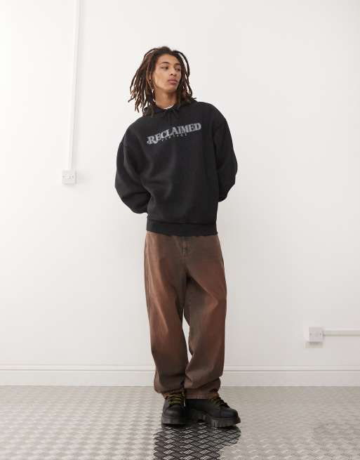 Reclaimed Vintage logo hoodie in washed black
