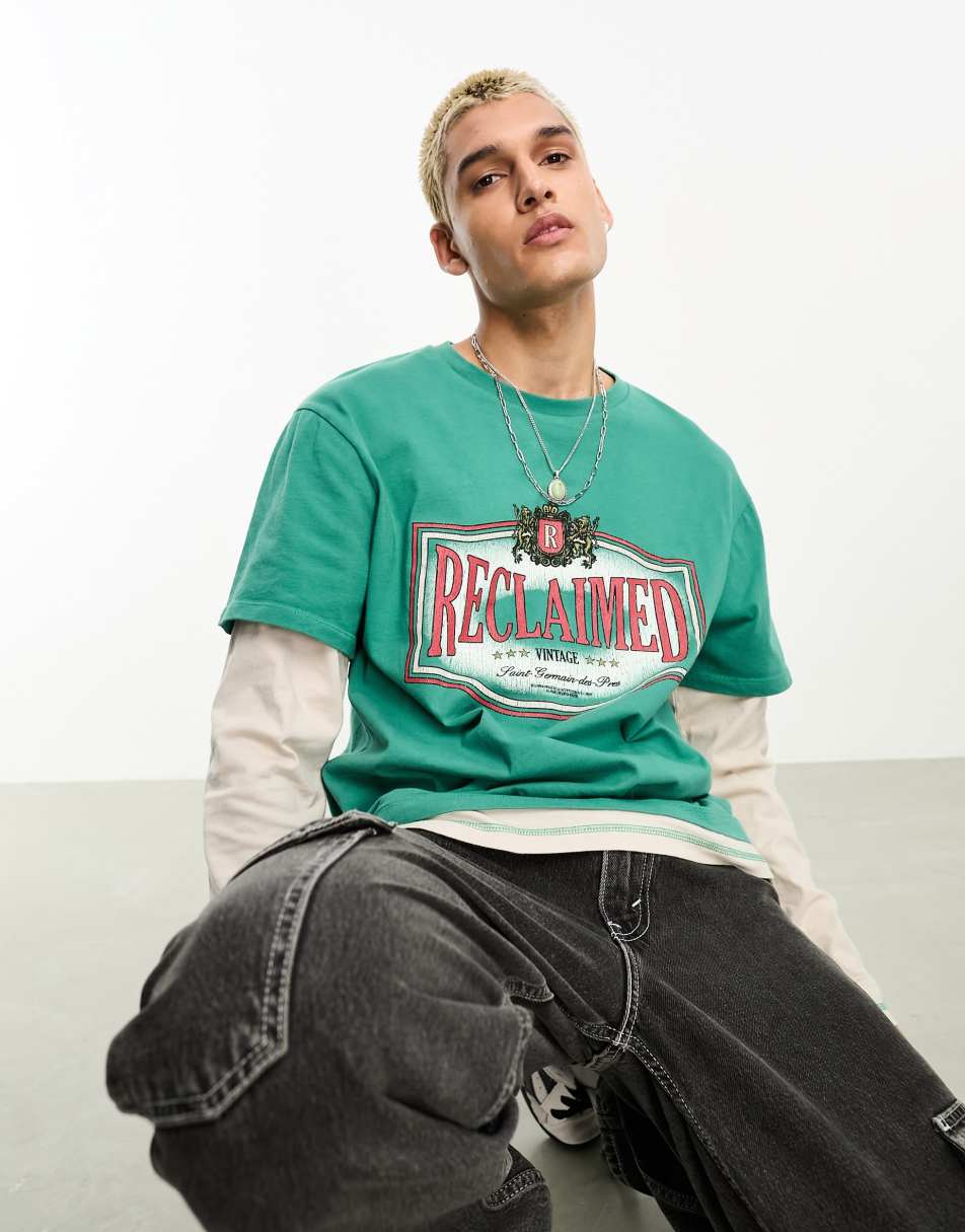 Reclaimed Vintage long double sleeve tee in green