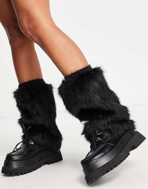 Reclaimed Vintage long hair leg warmers in black