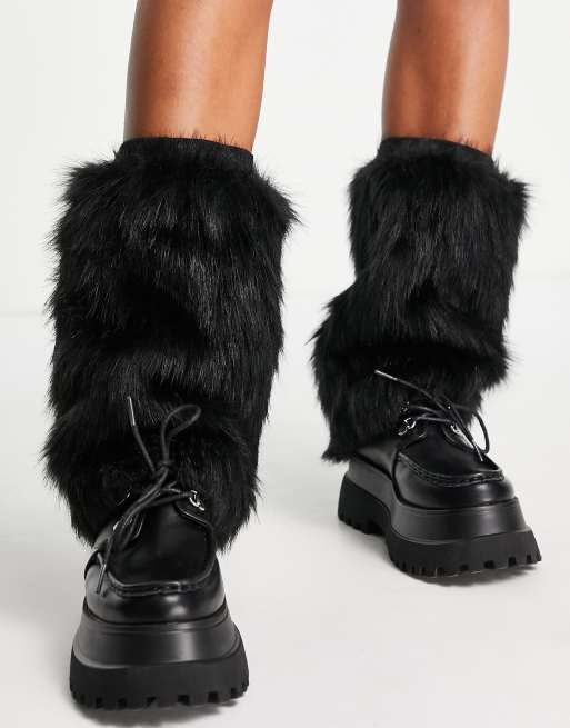 Reclaimed Vintage long hair leg warmers in black, 3 of 4