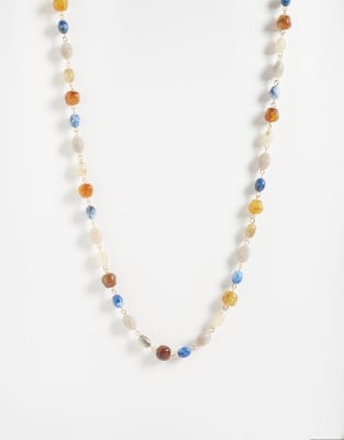 Reclaimed Vintage Long Line Tonal Beaded Necklace In Pattern