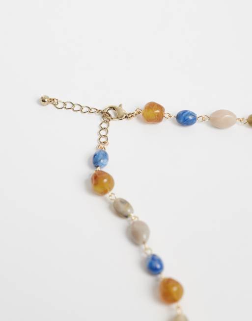 Reclaimed Vintage long line tonal beaded necklace in gold, 4 of 4