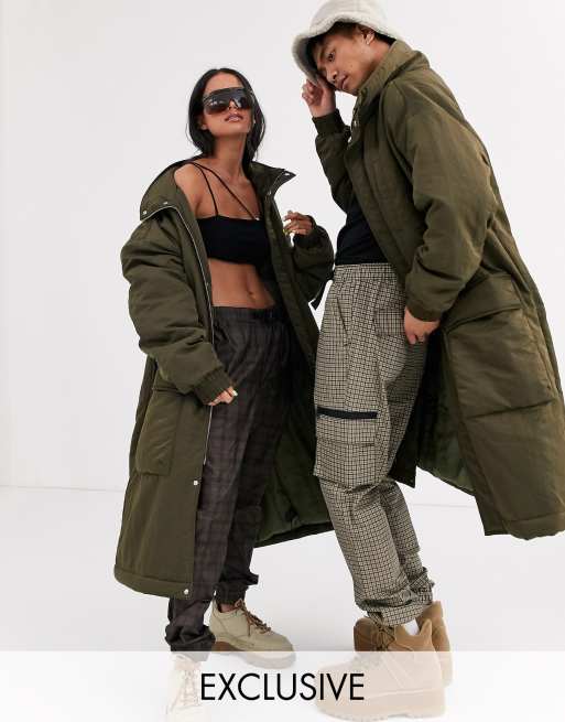 Khaki long puffer coat hotsell