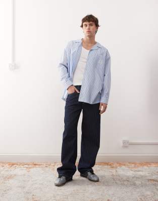 Reclaimed Vintage Long Sleeve Blue Pinstripe Shirt In Blue