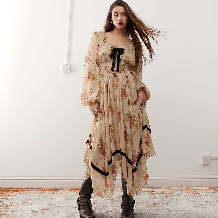 long sleeve winter dress Women's Fall Bell Mock Neck Floral Velvet Long Maxi Dress Party Dress Wedding Guest Dress Black S at Amazon Women's Clothing store long sleeves Frankie Long Sleeve Mini Dress