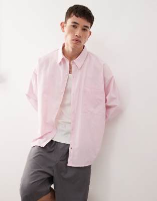 asos Reclaimed Vintage long sleeve boxy shirt in pink pinstripe