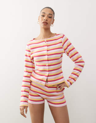Reclaimed Vintage Reclaimed Vintage long sleeve button through top in multi stripe co ord