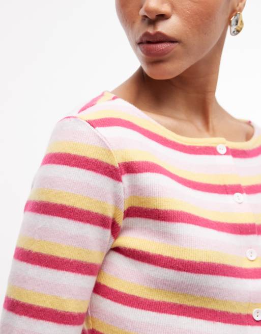 Reclaimed Vintage long sleeve button through top in multi stripe co ord, 2 of 4