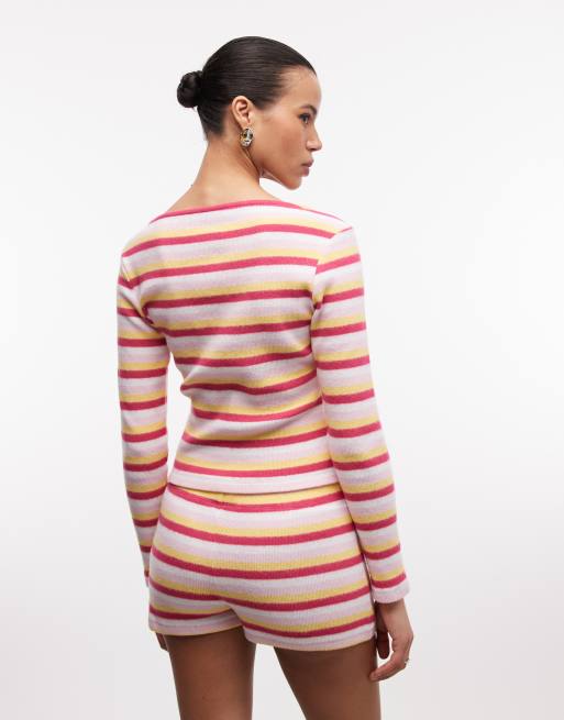 Reclaimed Vintage long sleeve button through top in multi stripe (part of a set), 4 of 4