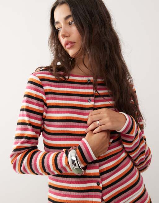 Reclaimed Vintage long sleeve button up top in multi stripe - part of a set, 4 of 4