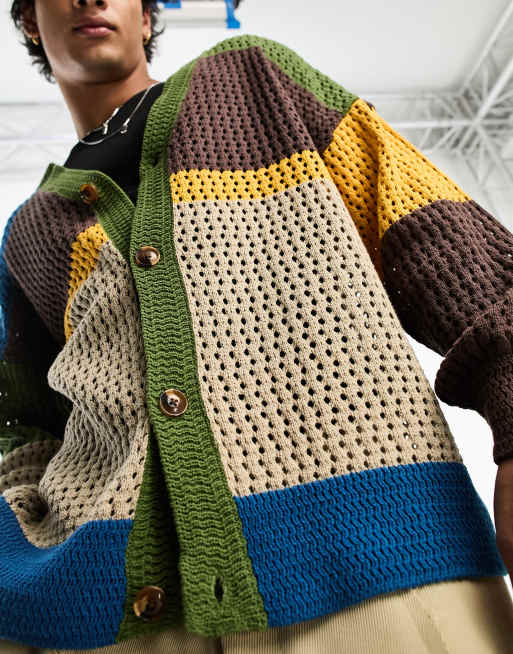 Long color discount block cardigan