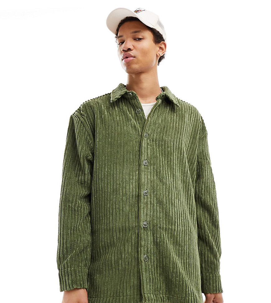 Reclaimed Vintage long sleeve cord shirt in khaki-Green