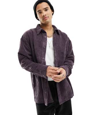 Reclaimed Vintage Long Sleeve Cord Shirt In Plum-black