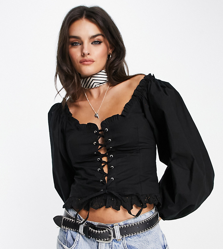 Reclaimed Vintage long sleeve corset blouse in black