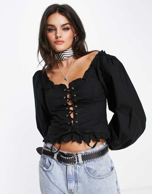 UO Black Long-Sleeved Corset Shirt