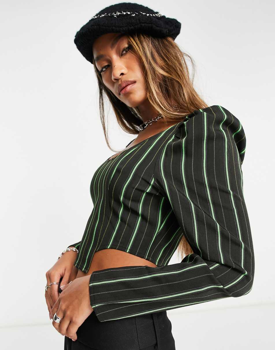 Reclaimed Vintage long sleeve corset top in stripe