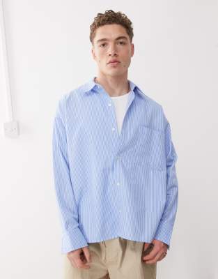 Reclaimed Vintage Long Sleeve Cropped Boxy Shirt In Blue
