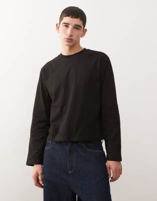 Reclaimed Vintage Long Sleeve Cropped Boxy T-shirt In Black