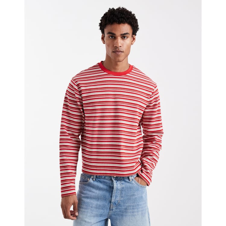 Reclaimed Vintage long sleeve cropped boxy tee in red stripe | ASOS