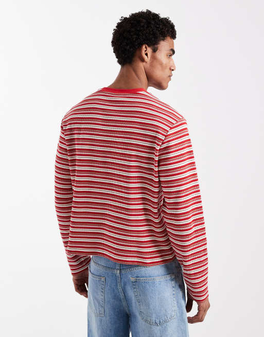 Reclaimed Vintage long sleeve cropped boxy tee in red stripe, 3 of 5