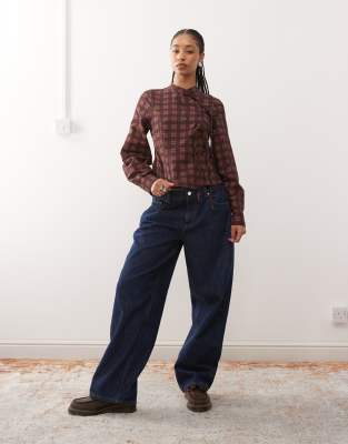 Reclaimed Vintage Long Sleeve Fitted Shirt With Asymmetric Tie Detailing In Brown