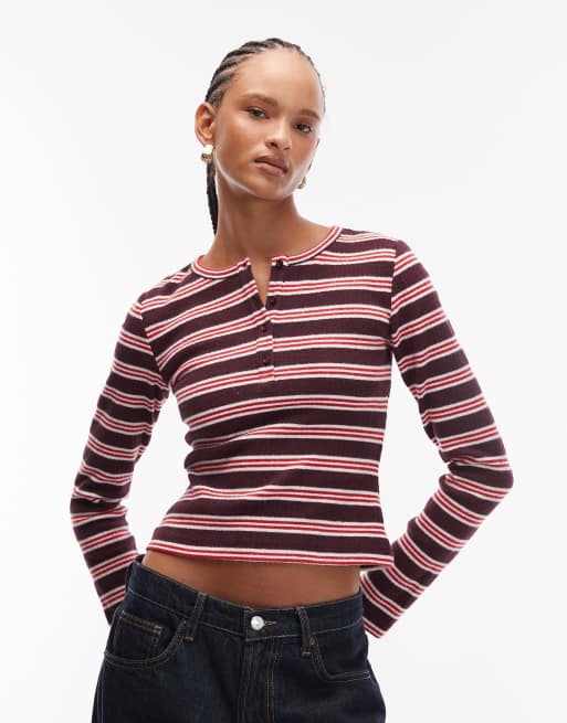Reclaimed Vintage long sleeve henley top in stripe