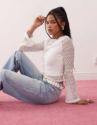 Reclaimed Vintage Long Sleeve Lace Top In White