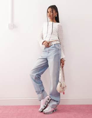 Reclaimed Vintage Long Sleeve Lace Top In White