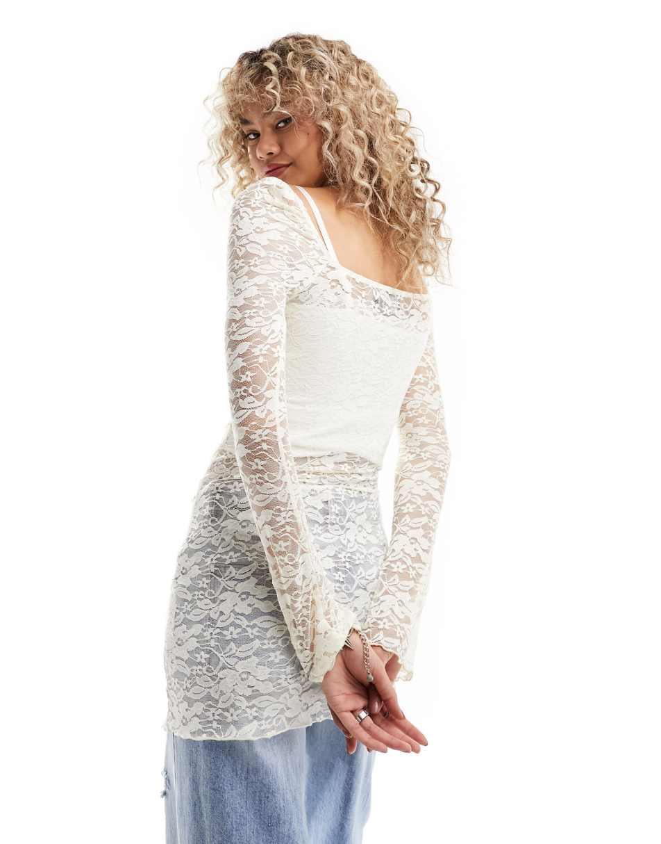 Reclaimed Vintage long sleeve lace tunic in white 1
