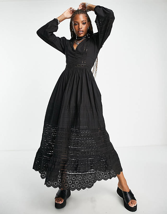 Reclaimed Vintage - long sleeve maxi dress with lace trim