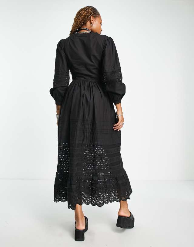 Reclaimed Vintage long sleeve maxi dress with lace trim 0