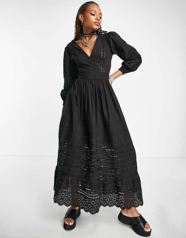 Reclaimed Vintage long sleeve maxi dress with lace trim 1