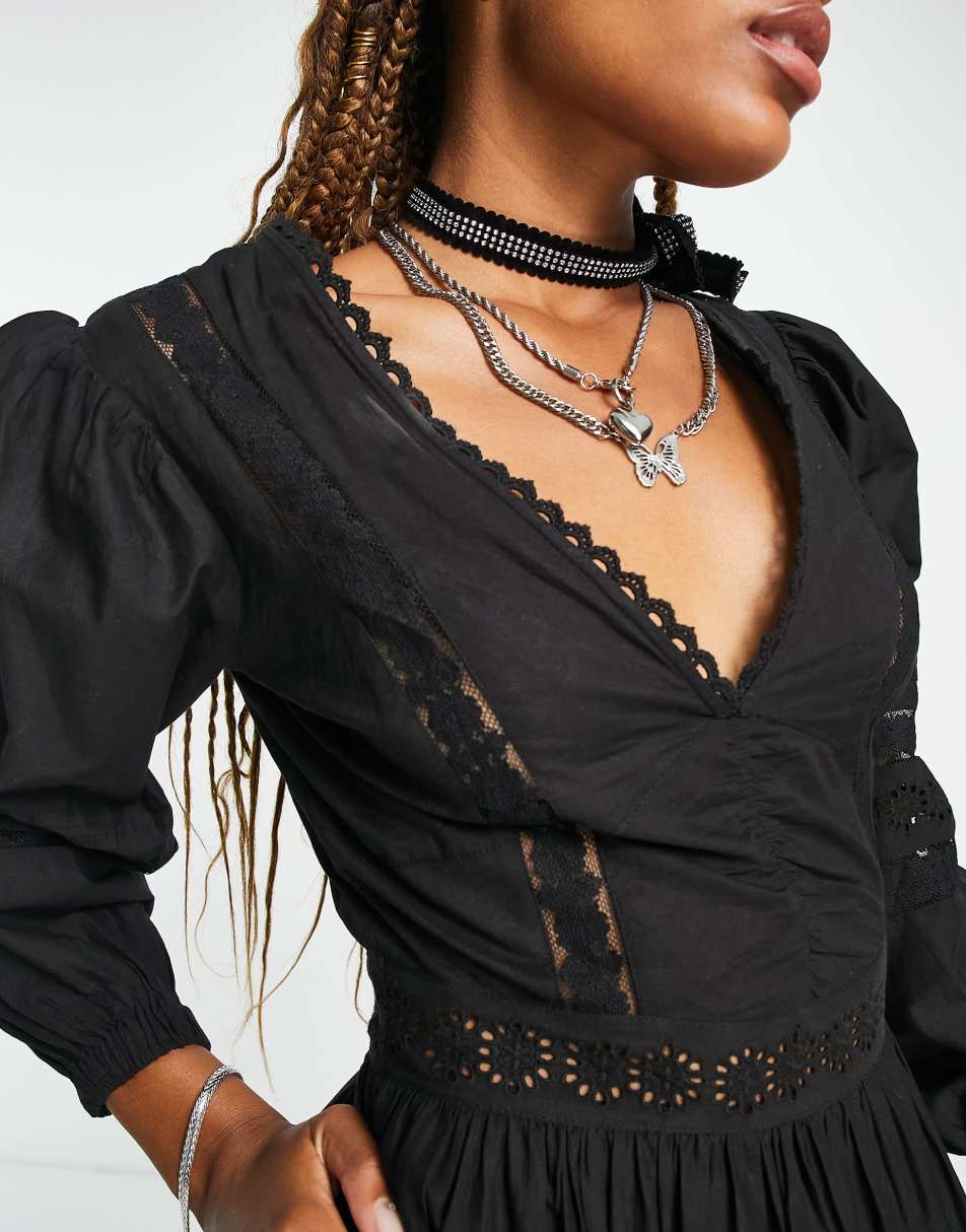 Reclaimed Vintage long sleeve maxi dress with lace trim 2