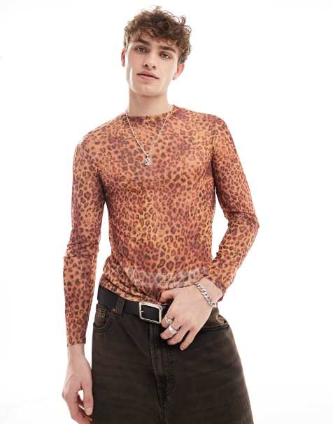 Reclaimed Vintage long sleeve mesh top in leopard print - view 1
