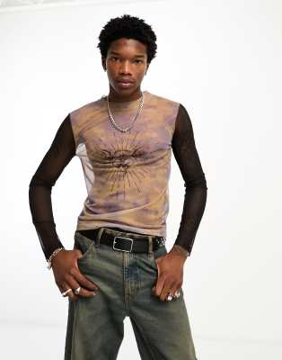 Reclaimed Vintage long sleeve mesh top in tie dye graphic