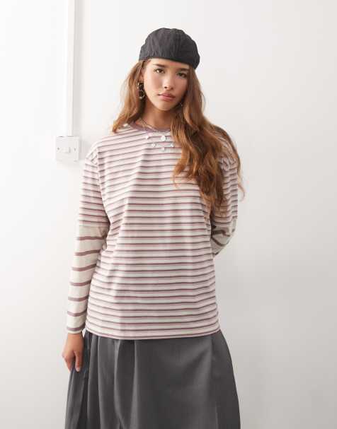 Reclaimed Vintage long sleeve oversized double layered t-shirt in mixed stripe - view 1