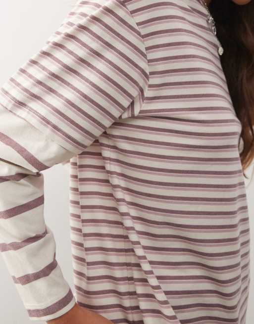 Reclaimed Vintage long sleeve oversized double layered T-shirt in mixed stripe, 3 of 4