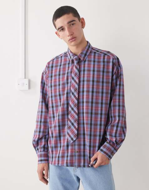 Reclaimed Vintage long sleeve oversized shirt in blue and brown check - view 1