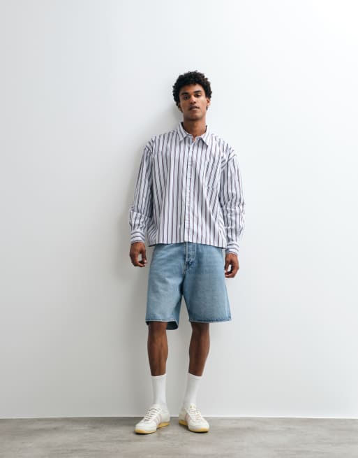 Reclaimed Vintage long sleeve oversized shirt in white with dark stripes, 2 of 5